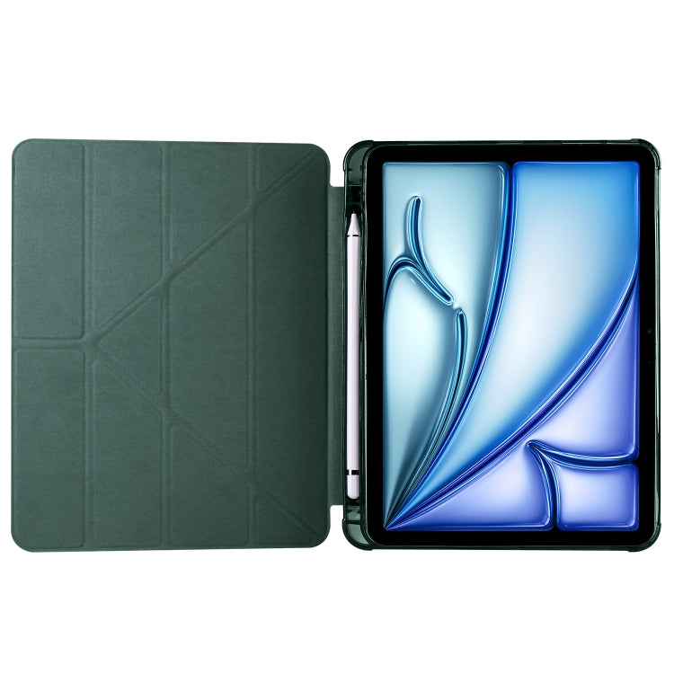 For iPad Air 11 2025 / 2024 Multi-folding TPU Leather Smart Tablet Case with Pen Slot(Pine Green)