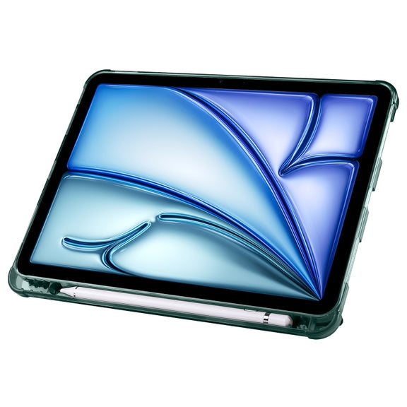 For iPad Air 11 2025 / 2024 Multi-folding TPU Leather Smart Tablet Case with Pen Slot(Pine Green)