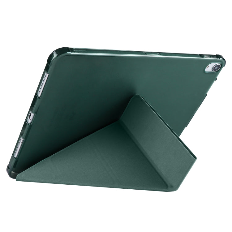 For iPad Air 11 2025 / 2024 Multi-folding TPU Leather Smart Tablet Case with Pen Slot(Pine Green)