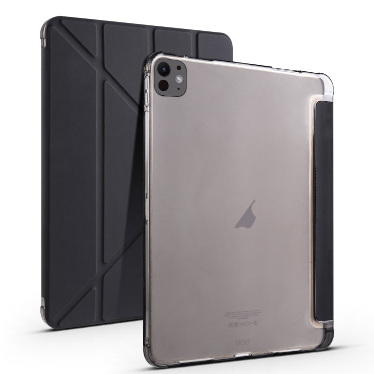 For iPad Pro 11 2024 Multi-folding TPU Leather Smart Tablet Case with Pen Slot(Black)