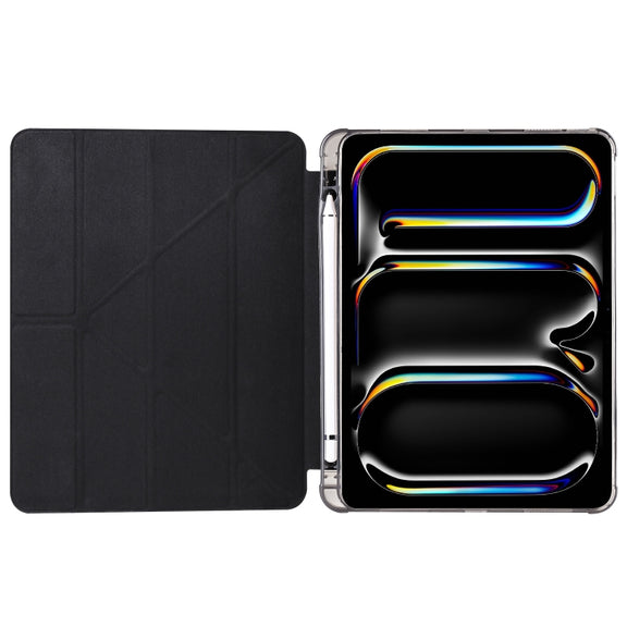 For iPad Pro 11 2024 Multi-folding TPU Leather Smart Tablet Case with Pen Slot(Black)