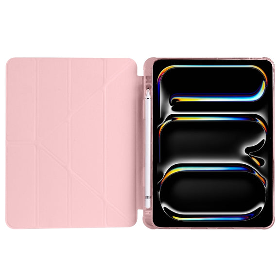 For iPad Pro 11 2024 Multi-folding TPU Leather Smart Tablet Case with Pen Slot(Pink)