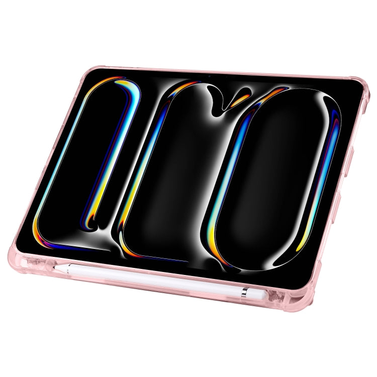 For iPad Pro 11 2024 Multi-folding TPU Leather Smart Tablet Case with Pen Slot(Pink)