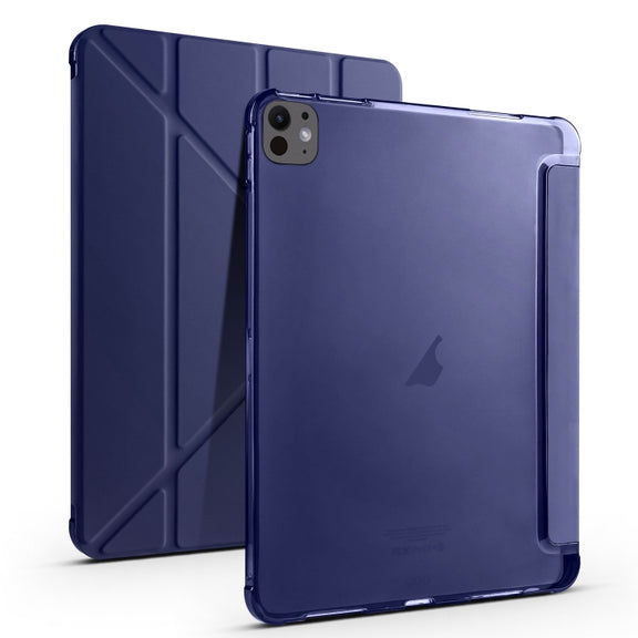 For iPad Pro 11 2024 Multi-folding TPU Leather Smart Tablet Case with Pen Slot(Dark Blue)