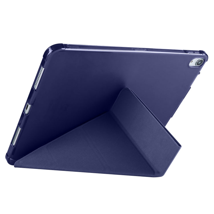 For iPad Pro 11 2024 Multi-folding TPU Leather Smart Tablet Case with Pen Slot(Dark Blue)