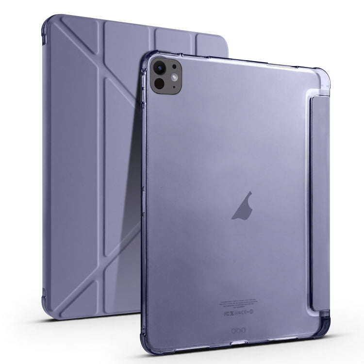 For iPad Pro 11 2024 Multi-folding TPU Leather Smart Tablet Case with Pen Slot(Lavender Purple)