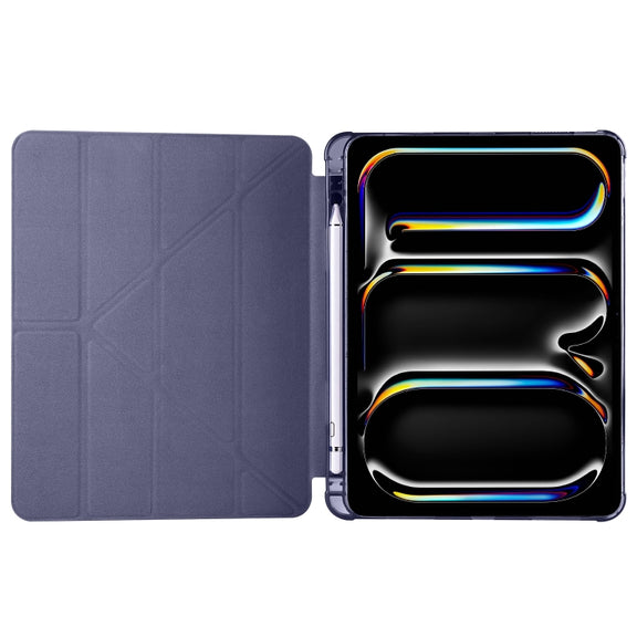 For iPad Pro 11 2024 Multi-folding TPU Leather Smart Tablet Case with Pen Slot(Lavender Purple)