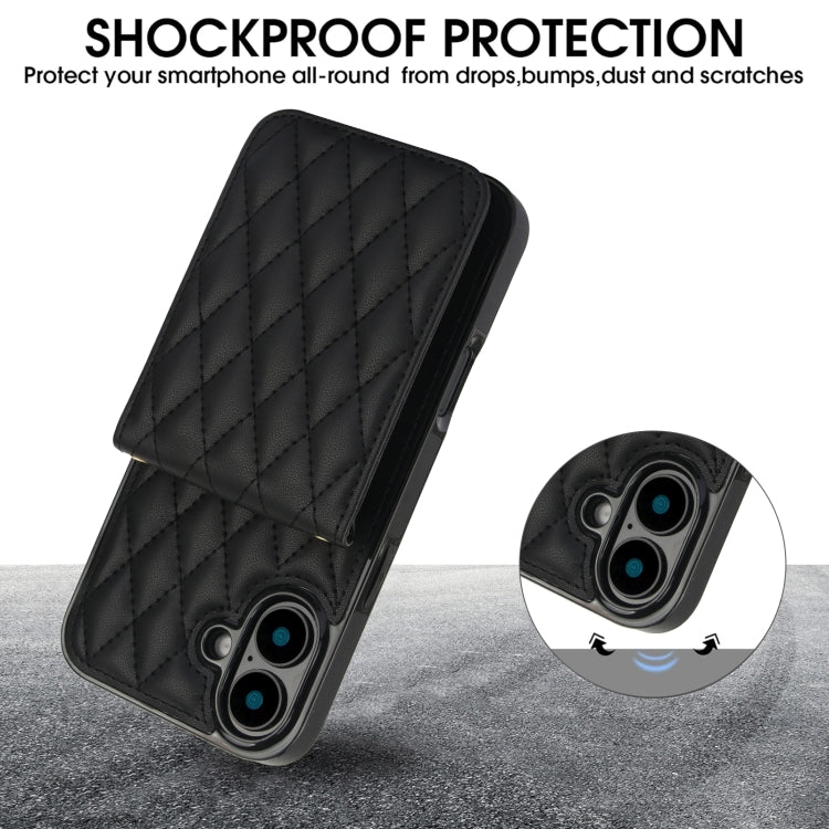 For iPhone 16 Plus YM015 Crossbody Rhombic Card Bag RFID Phone Case(Black)
