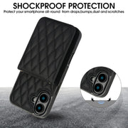 For iPhone 16 Plus YM015 Crossbody Rhombic Card Bag RFID Phone Case(Black)