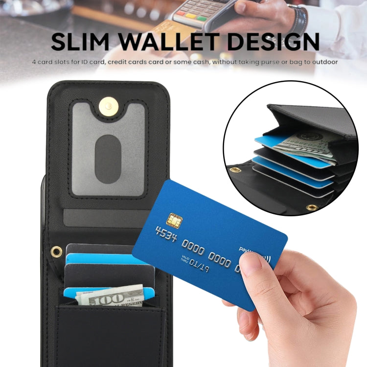 For iPhone 16 Plus YM015 Crossbody Rhombic Card Bag RFID Phone Case(Black)