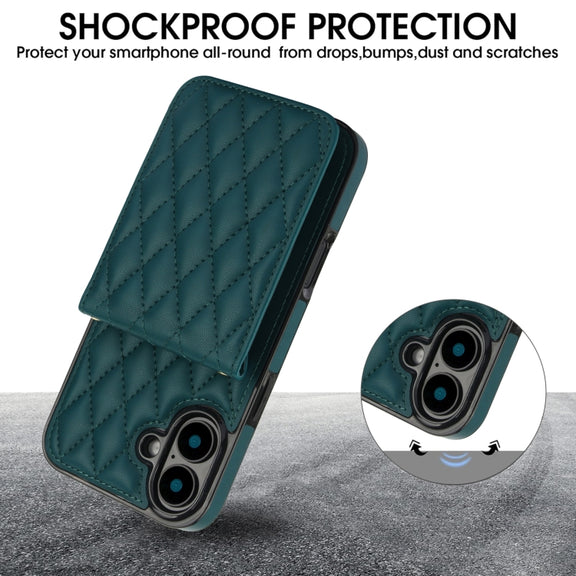 For iPhone 16 YM015 Crossbody Rhombic Card Bag RFID Phone Case(Green)