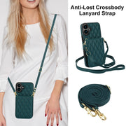 For iPhone 16 YM015 Crossbody Rhombic Card Bag RFID Phone Case(Green)