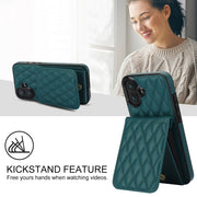 For iPhone 16 YM015 Crossbody Rhombic Card Bag RFID Phone Case(Green)
