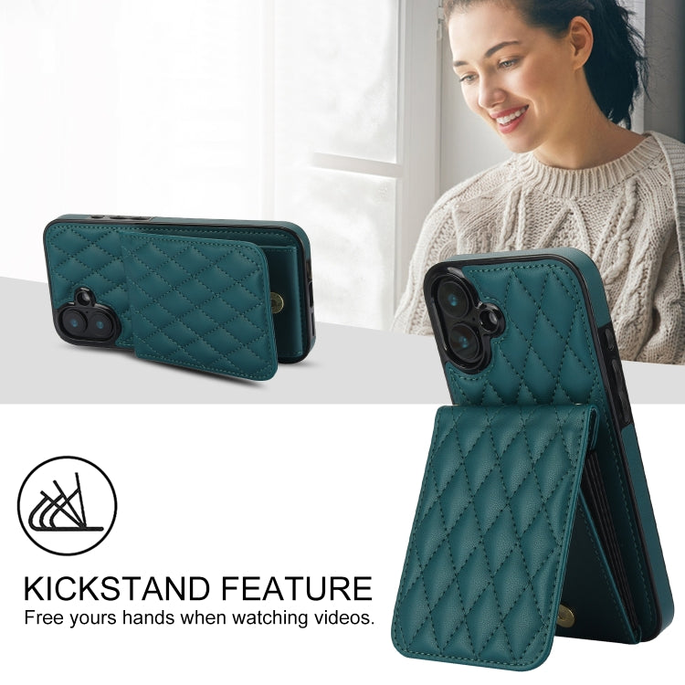 For iPhone 16 YM015 Crossbody Rhombic Card Bag RFID Phone Case(Green)