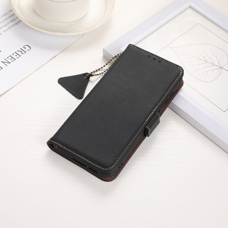 For iPhone 16 Pro Side-Magnetic TJ Genuine Leather RFID Phone Case(Black)