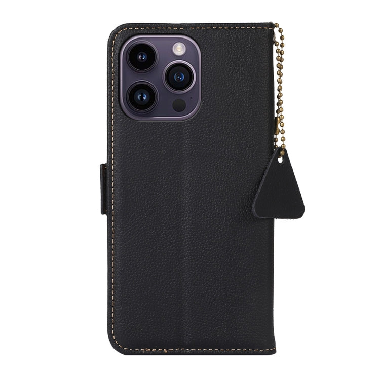 For iPhone 16 Pro Side-Magnetic TJ Genuine Leather RFID Phone Case(Black)