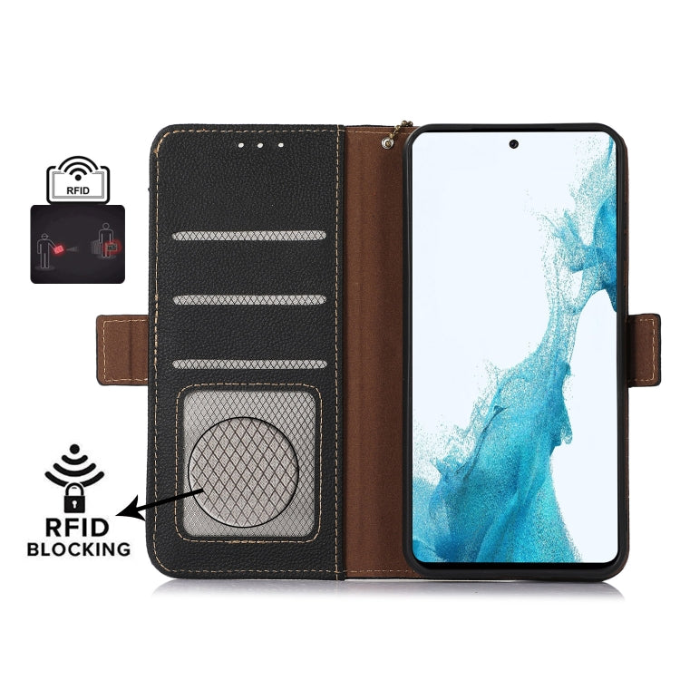 For iPhone 16 Pro Side-Magnetic TJ Genuine Leather RFID Phone Case(Black)