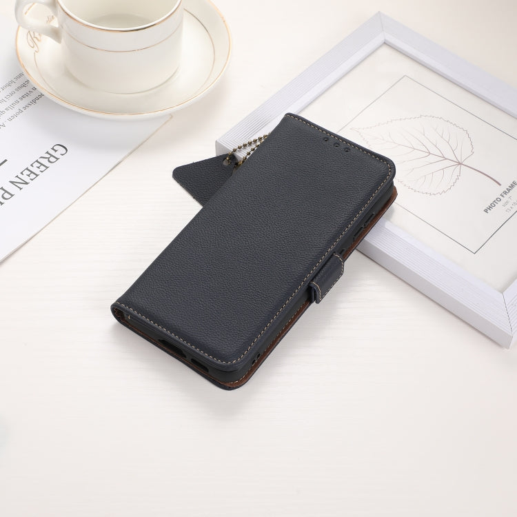 For iPhone 16 Pro Side-Magnetic TJ Genuine Leather RFID Phone Case(Blue)