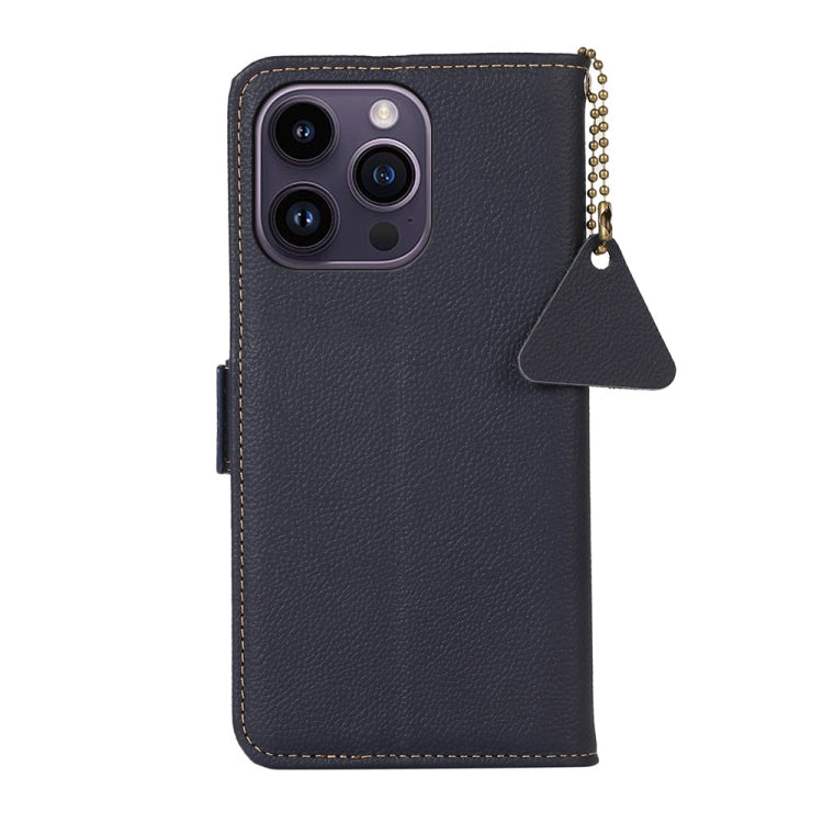 For iPhone 16 Pro Side-Magnetic TJ Genuine Leather RFID Phone Case(Blue)
