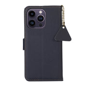 For iPhone 16 Pro Side-Magnetic TJ Genuine Leather RFID Phone Case(Blue)