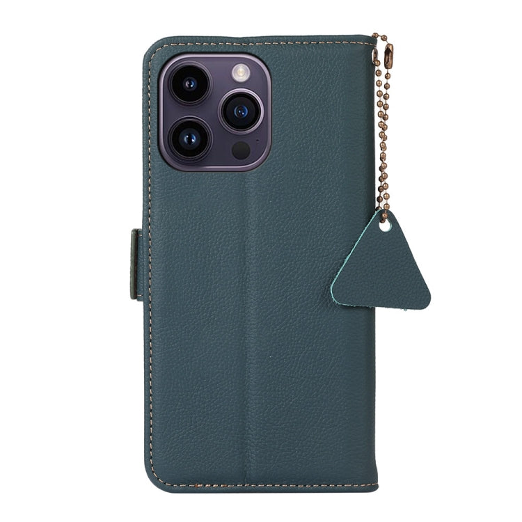 For iPhone 16 Pro Side-Magnetic TJ Genuine Leather RFID Phone Case(Green)