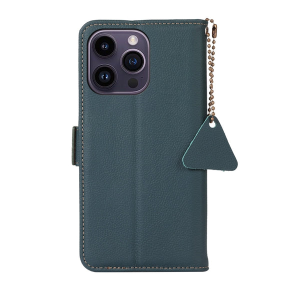 For iPhone 16 Pro Side-Magnetic TJ Genuine Leather RFID Phone Case(Green)