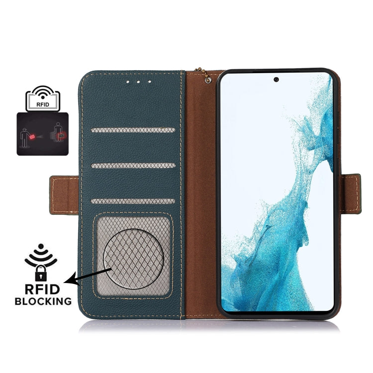 For iPhone 16 Pro Side-Magnetic TJ Genuine Leather RFID Phone Case(Green)