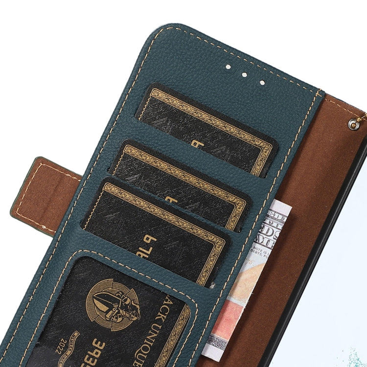 For iPhone 16 Pro Side-Magnetic TJ Genuine Leather RFID Phone Case(Green)