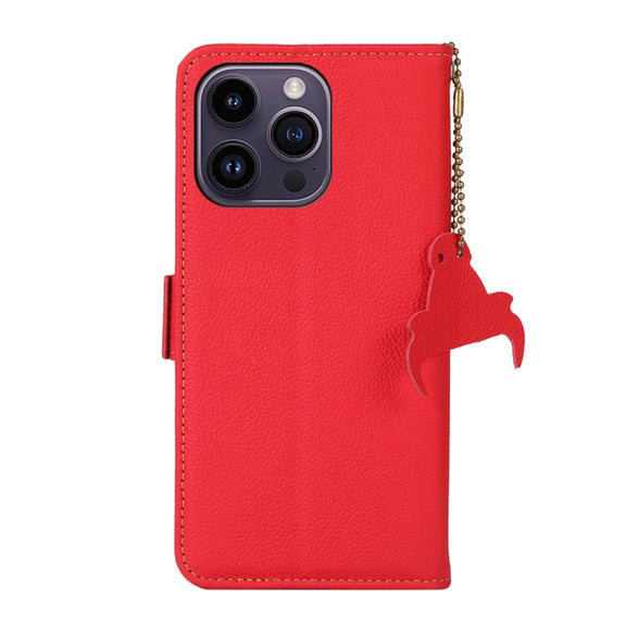 For iPhone 16 Pro Max Side-Magnetic TJ Genuine Leather RFID Phone Case(Red)