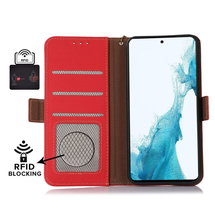 For iPhone 16 Pro Max Side-Magnetic TJ Genuine Leather RFID Phone Case(Red)