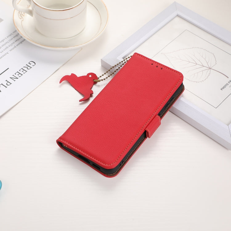 For iPhone 16 Side-Magnetic TJ Genuine Leather RFID Phone Case(Red)