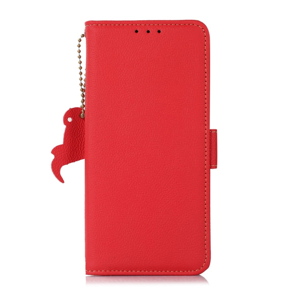 For iPhone 16 Side-Magnetic TJ Genuine Leather RFID Phone Case(Red)