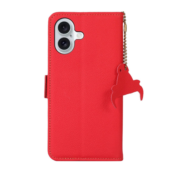 For iPhone 16 Side-Magnetic TJ Genuine Leather RFID Phone Case(Red)
