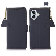 For iPhone 16 Side-Magnetic TJ Genuine Leather RFID Phone Case(Blue)