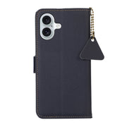 For iPhone 16 Side-Magnetic TJ Genuine Leather RFID Phone Case(Blue)