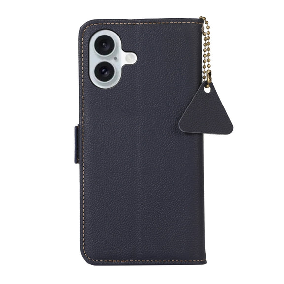 For iPhone 16 Side-Magnetic TJ Genuine Leather RFID Phone Case(Blue)