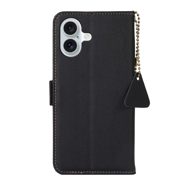 For iPhone 16 Plus Side-Magnetic TJ Genuine Leather RFID Phone Case(Black)