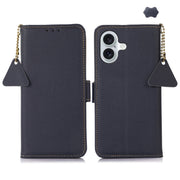 For iPhone 16 Plus Side-Magnetic TJ Genuine Leather RFID Phone Case(Blue)