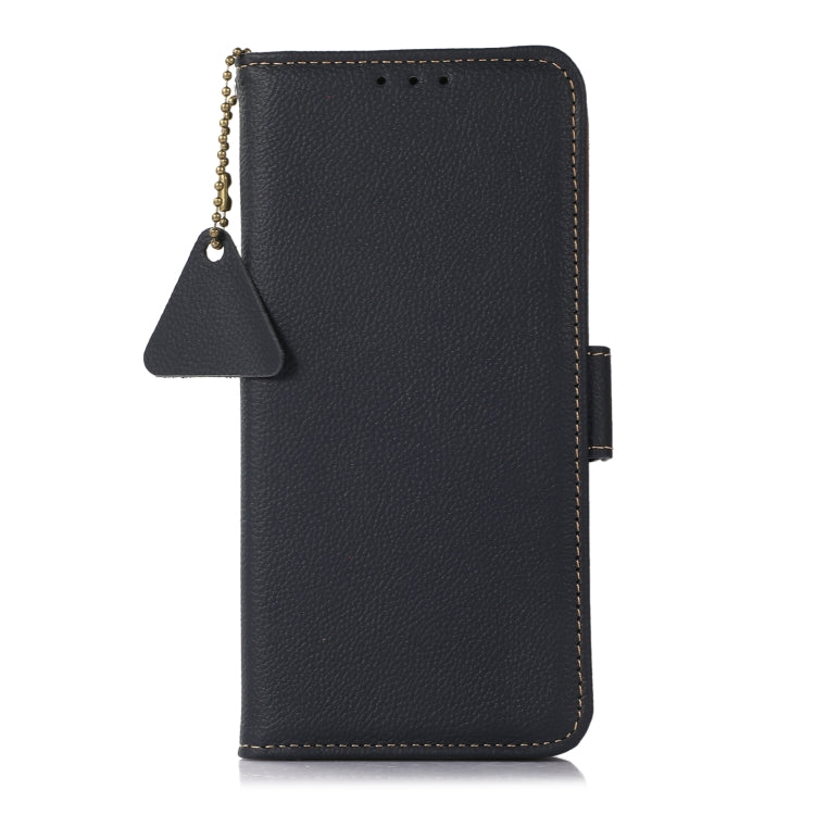 For iPhone 16 Plus Side-Magnetic TJ Genuine Leather RFID Phone Case(Blue)