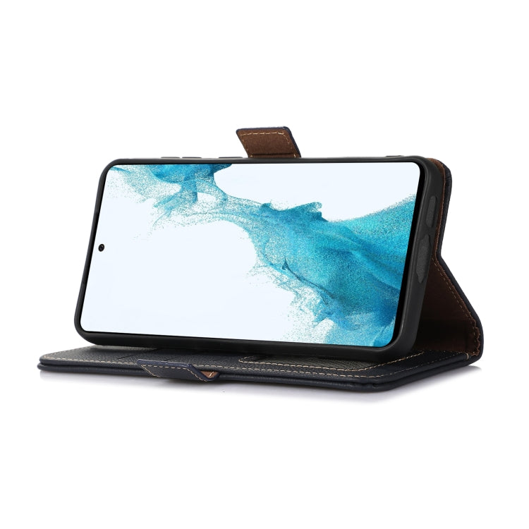 For iPhone 16 Plus Side-Magnetic TJ Genuine Leather RFID Phone Case(Blue)