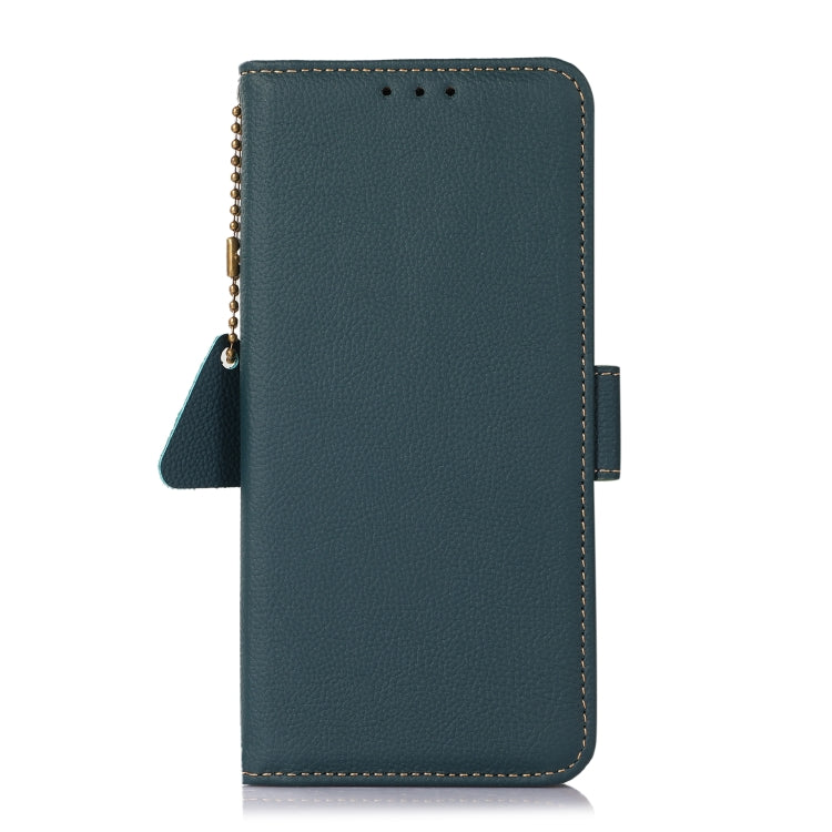 For iPhone 16 Plus Side-Magnetic TJ Genuine Leather RFID Phone Case(Green)