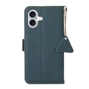 For iPhone 16 Plus Side-Magnetic TJ Genuine Leather RFID Phone Case(Green)