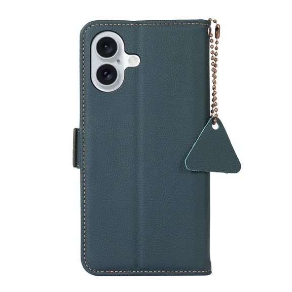 For iPhone 16 Plus Side-Magnetic TJ Genuine Leather RFID Phone Case(Green)