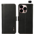 For iPhone 16 Pro Max KHAZNEH Side-Magnetic Litchi Genuine Leather RFID Case(Black) - iPhone 16 Pro Max Cases by PMC TechLife | Online Shopping South Africa | PMC TechLife | Buy Now Pay Later Mobicred