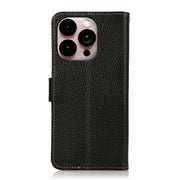 For iPhone 16 Pro Max KHAZNEH Side-Magnetic Litchi Genuine Leather RFID Case(Black)