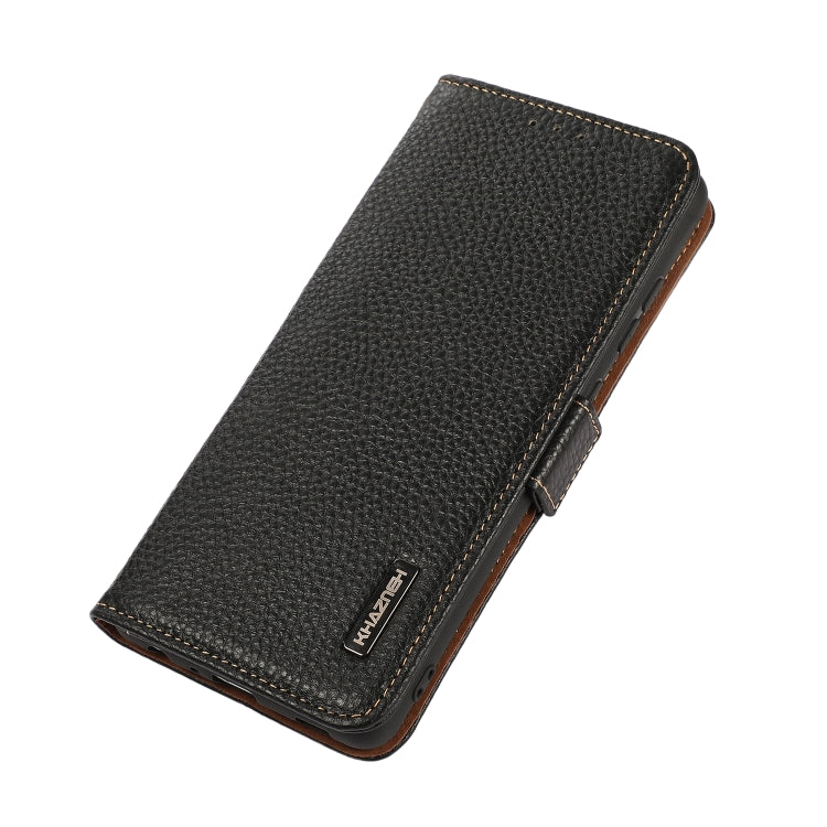 For iPhone 16 Pro Max KHAZNEH Side-Magnetic Litchi Genuine Leather RFID Case(Black)