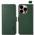 For iPhone 16 Pro Max KHAZNEH Side-Magnetic Litchi Genuine Leather RFID Case(Green) - free shipping - PMC TechLife - Order now!