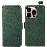 For iPhone 16 Pro Max KHAZNEH Side-Magnetic Litchi Genuine Leather RFID Case(Green)