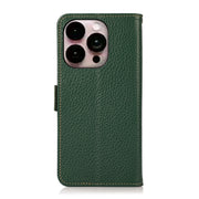 For iPhone 16 Pro Max KHAZNEH Side-Magnetic Litchi Genuine Leather RFID Case(Green)