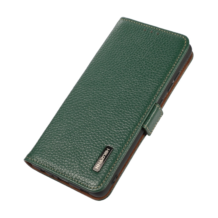 For iPhone 16 Pro Max KHAZNEH Side-Magnetic Litchi Genuine Leather RFID Case(Green)